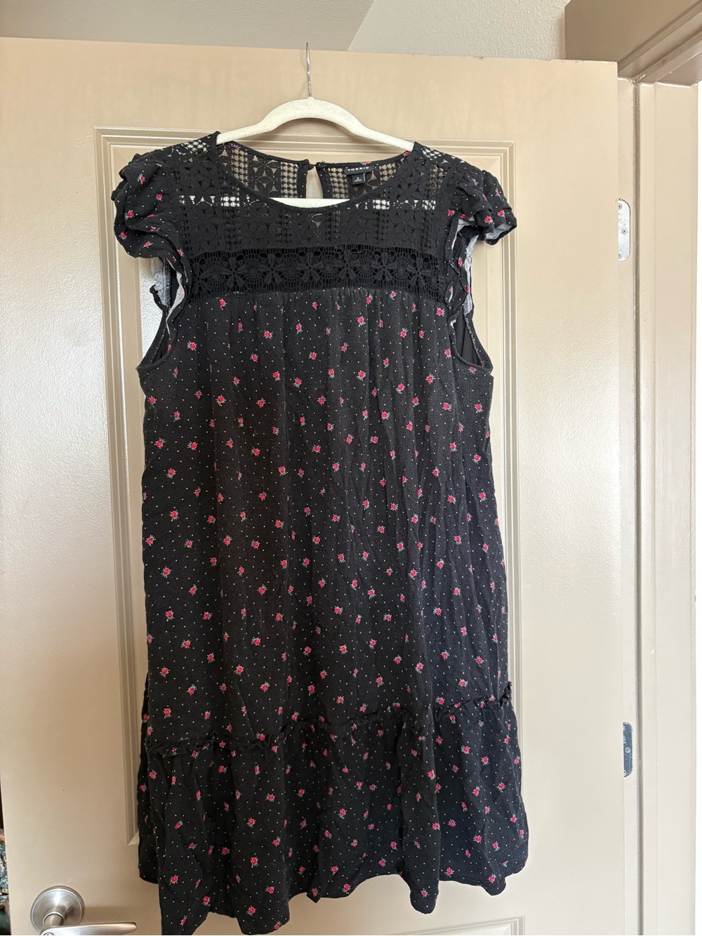 Black Floral Lace Yoke Dress with ladybugs